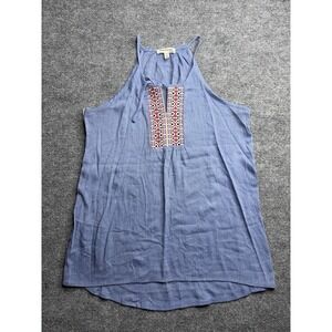 Monteau Multicolor Embroidered Boho Cami Top Size Medium Adjustable Straps Blue